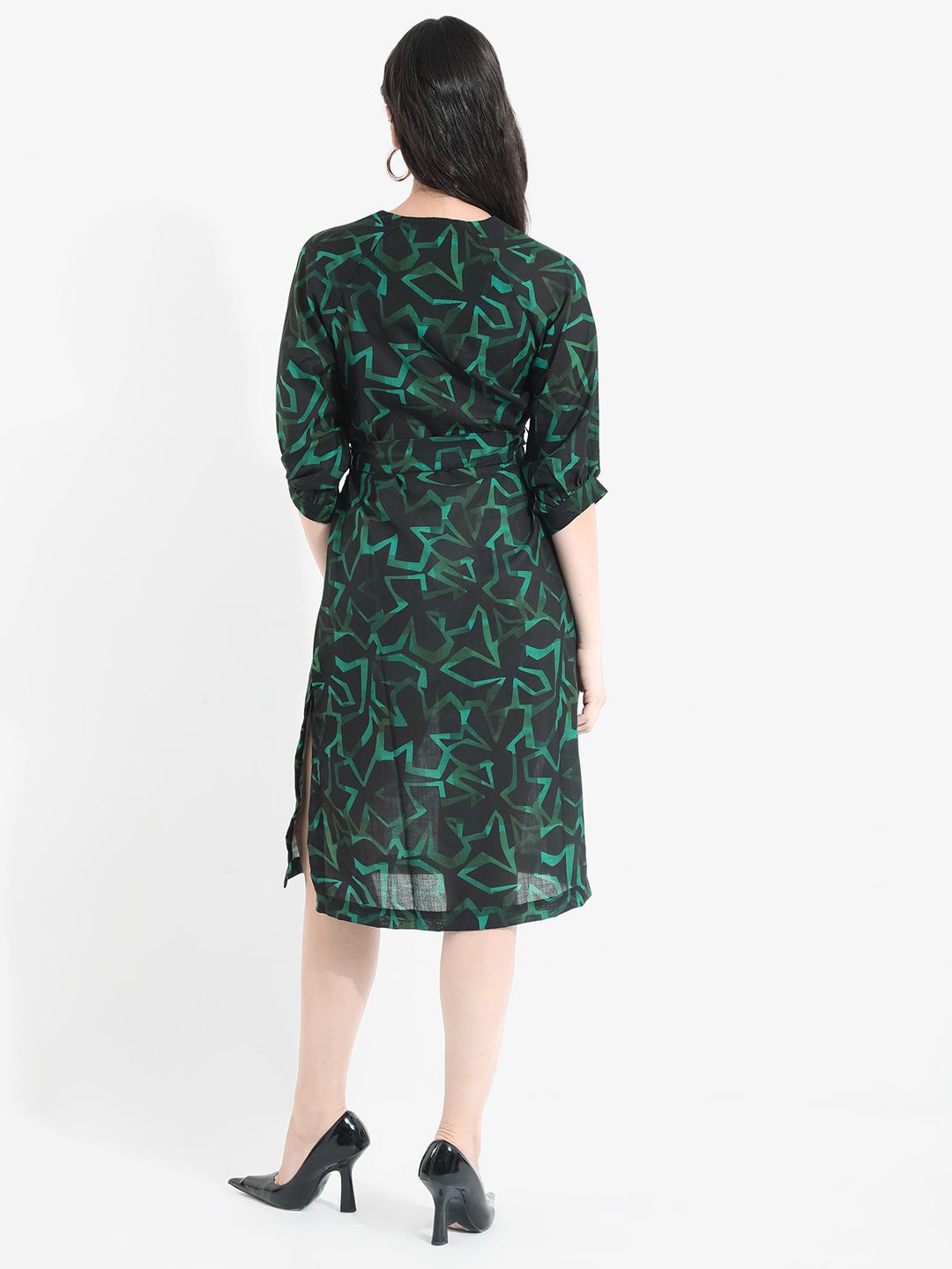 RAREISM Abstract Print Linen A-Line Midi Dress
