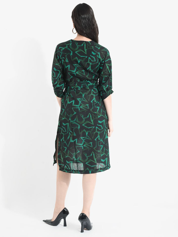 RAREISM Abstract Print Linen A-Line Midi Dress