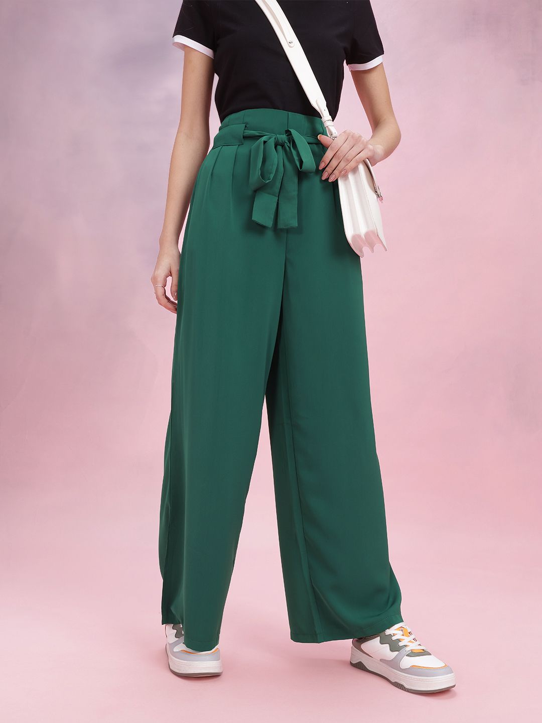 DressBerry Women High-Rise Pleated Trousers  Comes With a Belt