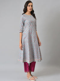 W Women Blue & Pink Ethnic Motifs Printed Anarkali Kurta