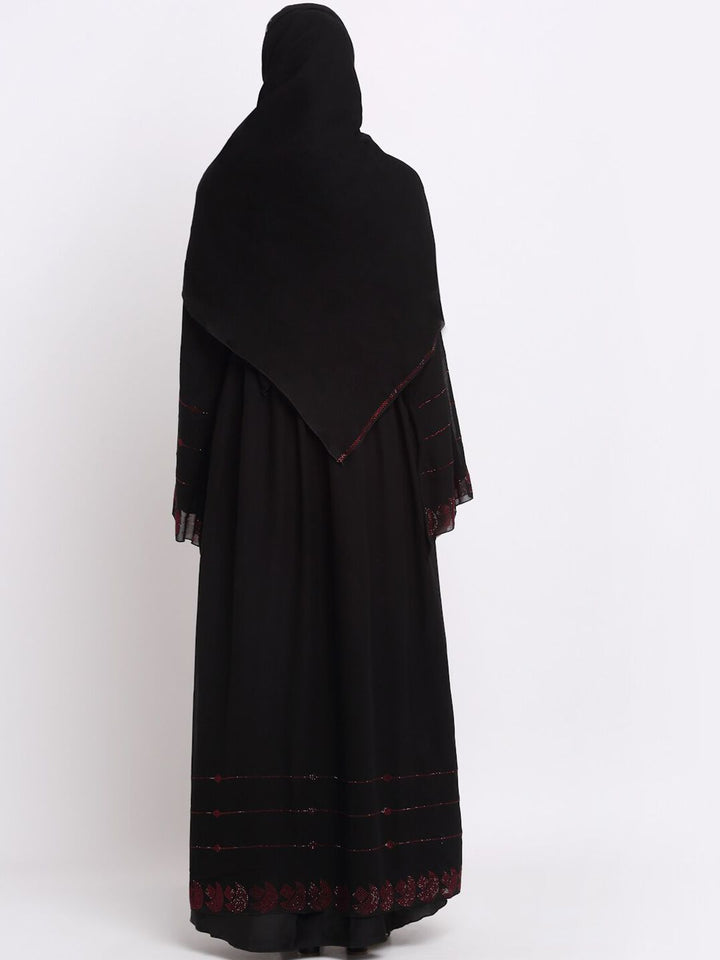 KLOTTHE Women Black & Red Embellished Burqas With Scarf