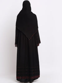 KLOTTHE Women Black & Red Embellished Burqas With Scarf