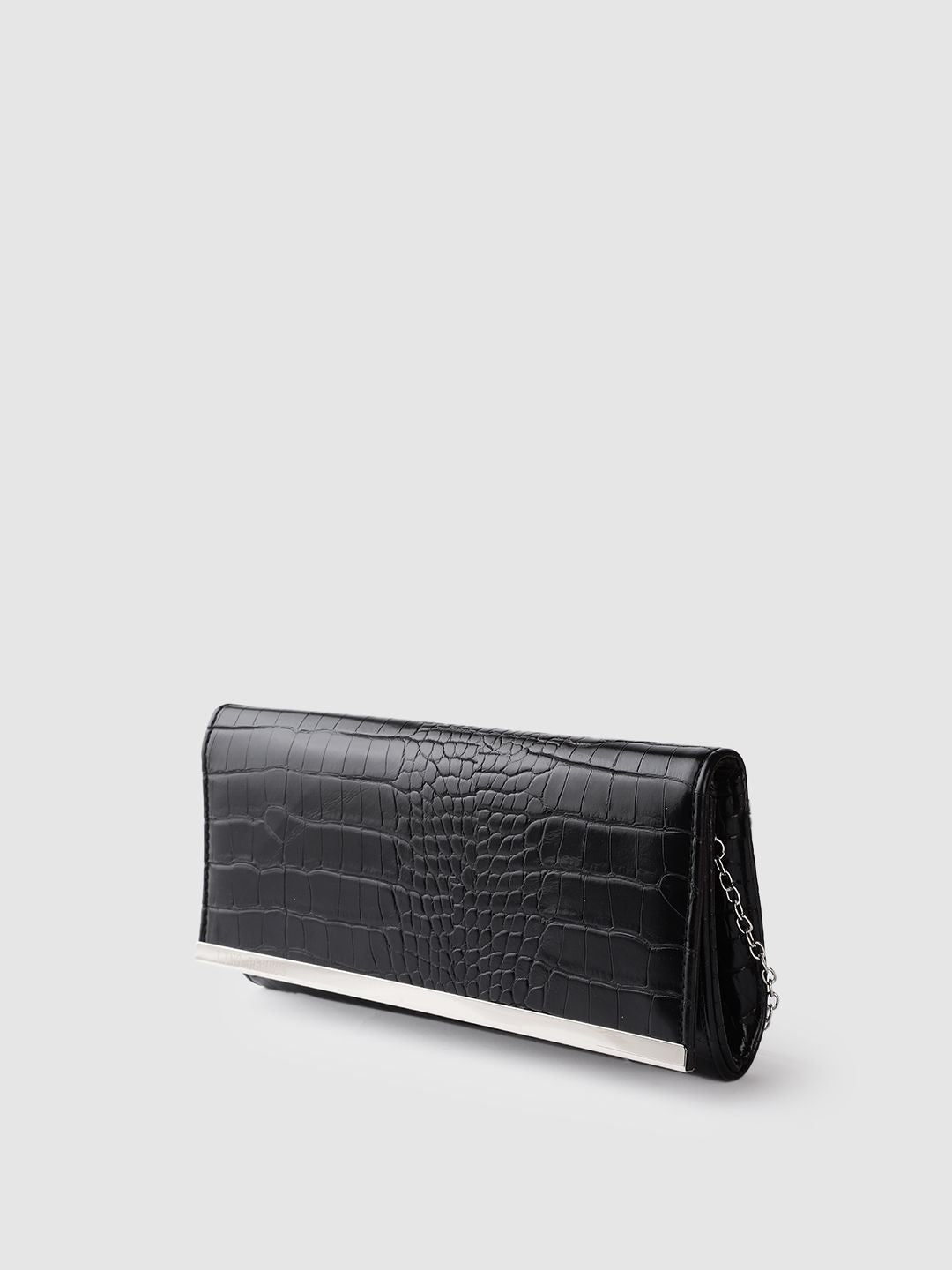 Lino Perros Black Croc Textured Clutch with Detachable Sling Strap