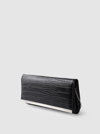 Lino Perros Black Croc Textured Clutch with Detachable Sling Strap
