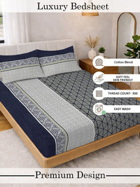 Myntra Elegant Homes Multicolor Geometric 300 TC King Double Bedsheet dengan 2 Sarung Bantal