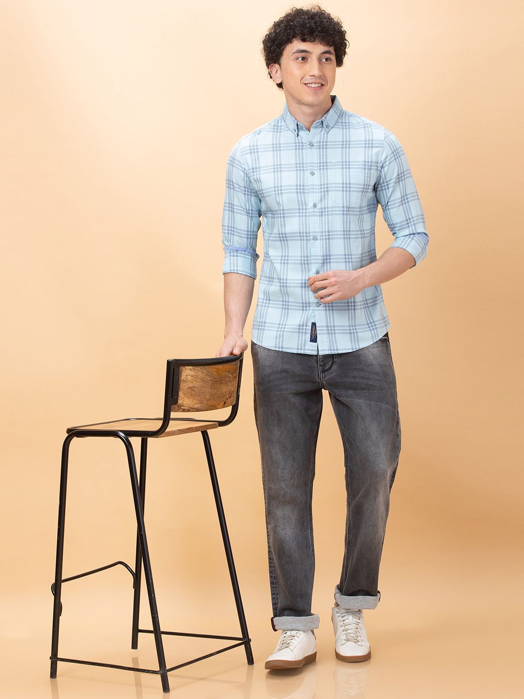 Being Human Men Classic Slim Fit Button-Down Collar Checked Cotton Casual Shirt