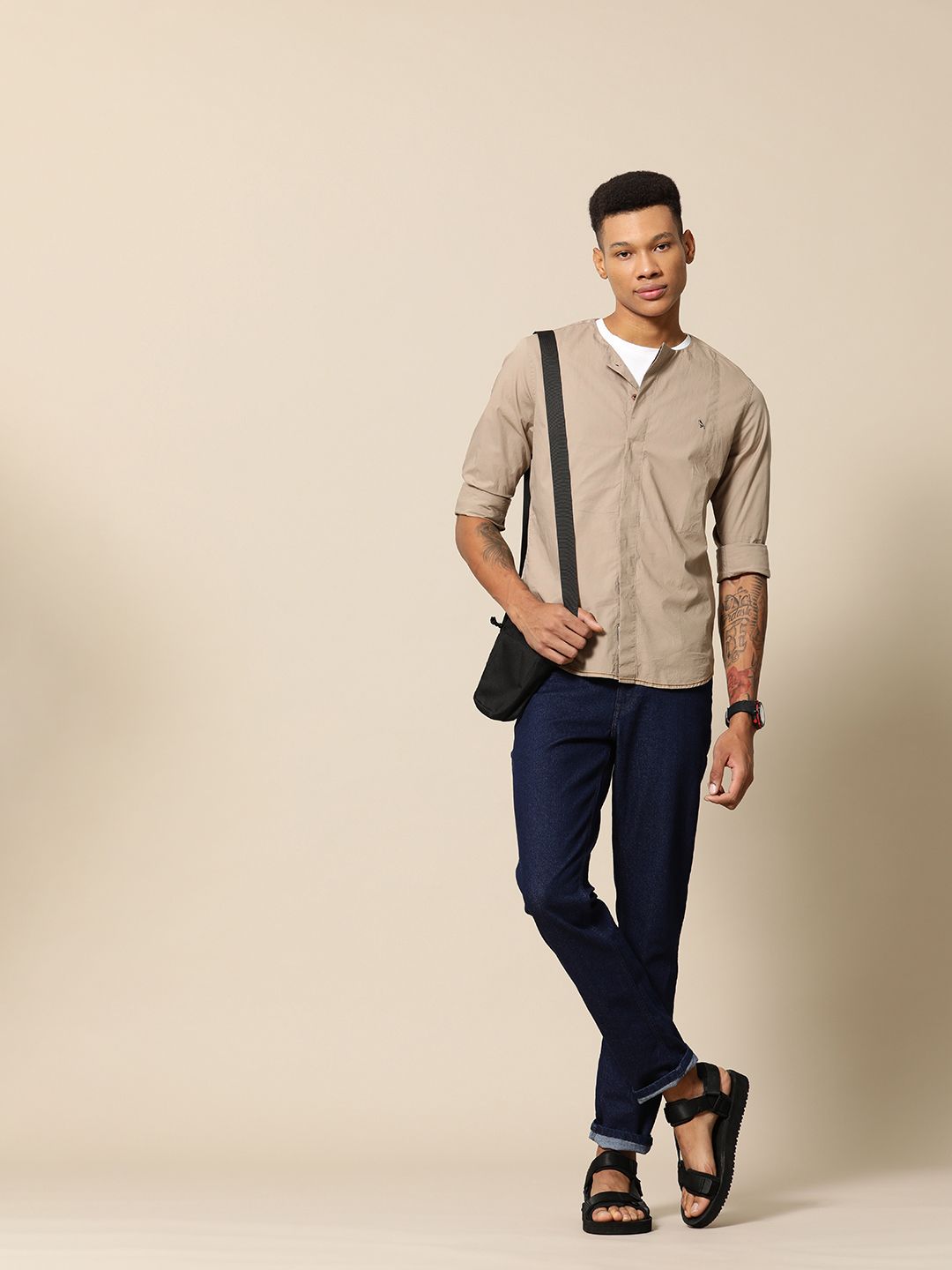 Mr Bowerbird Tailored Fit Pure Cotton Compact Poplin Crew Neck Shirt