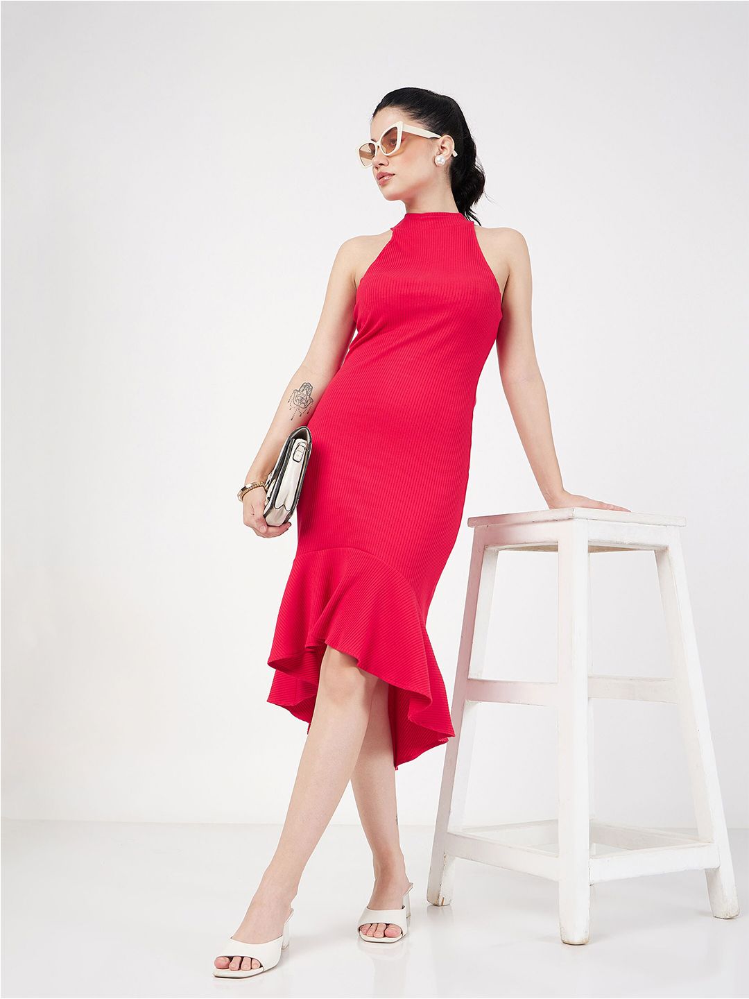 SASSAFRAS Halter Neck A-Line Midi Dress
