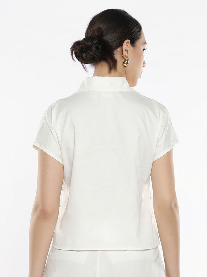 RAREISM Solid Cotton Shirt Collar Top