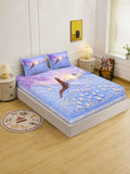 Myntra Elegant Homes Purple & Blue Floral 400 TC King Bedsheet with 2 Pillow Covers