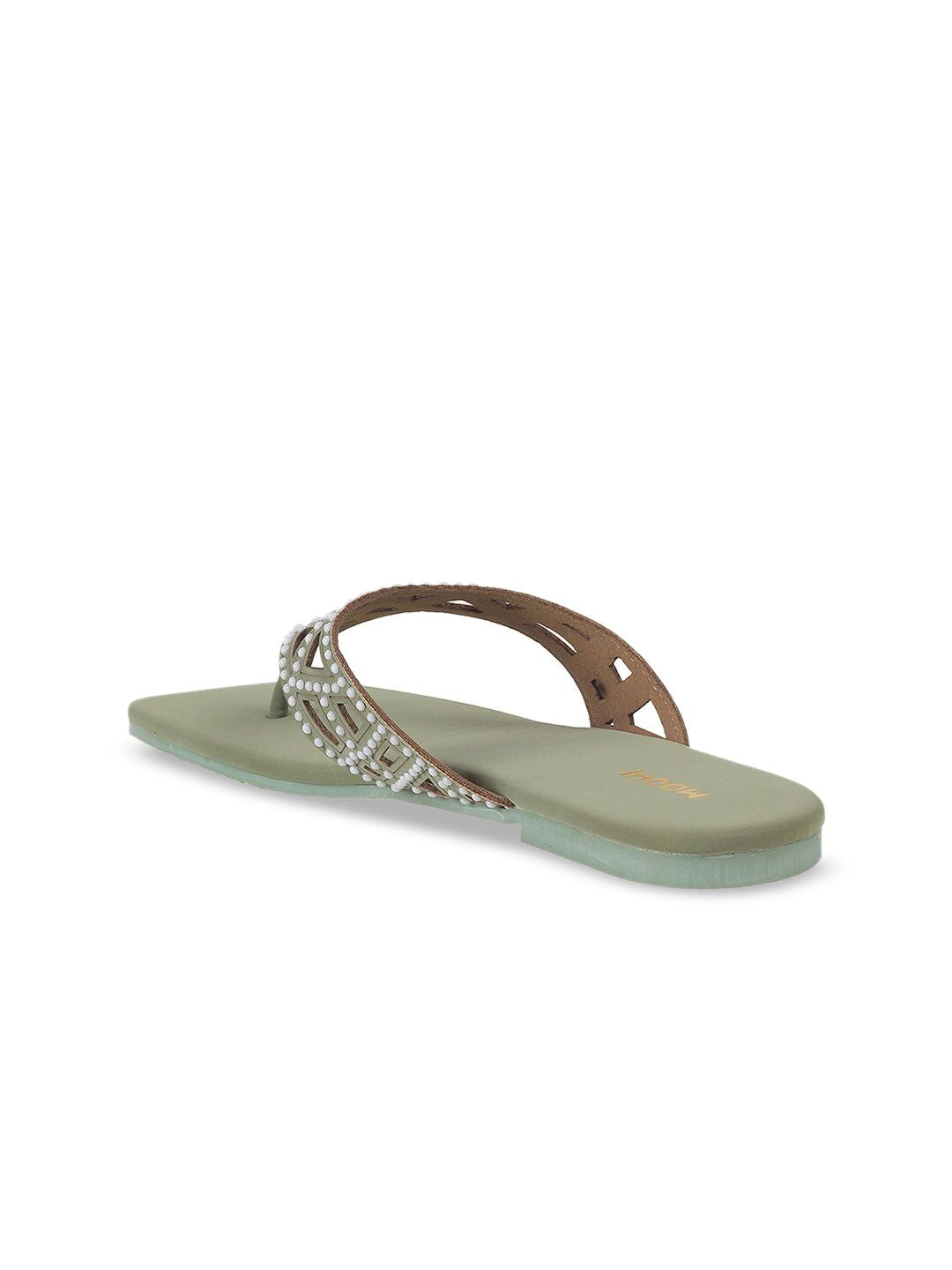 Mochi Embellished Open Toe Flats With Laser Cuts