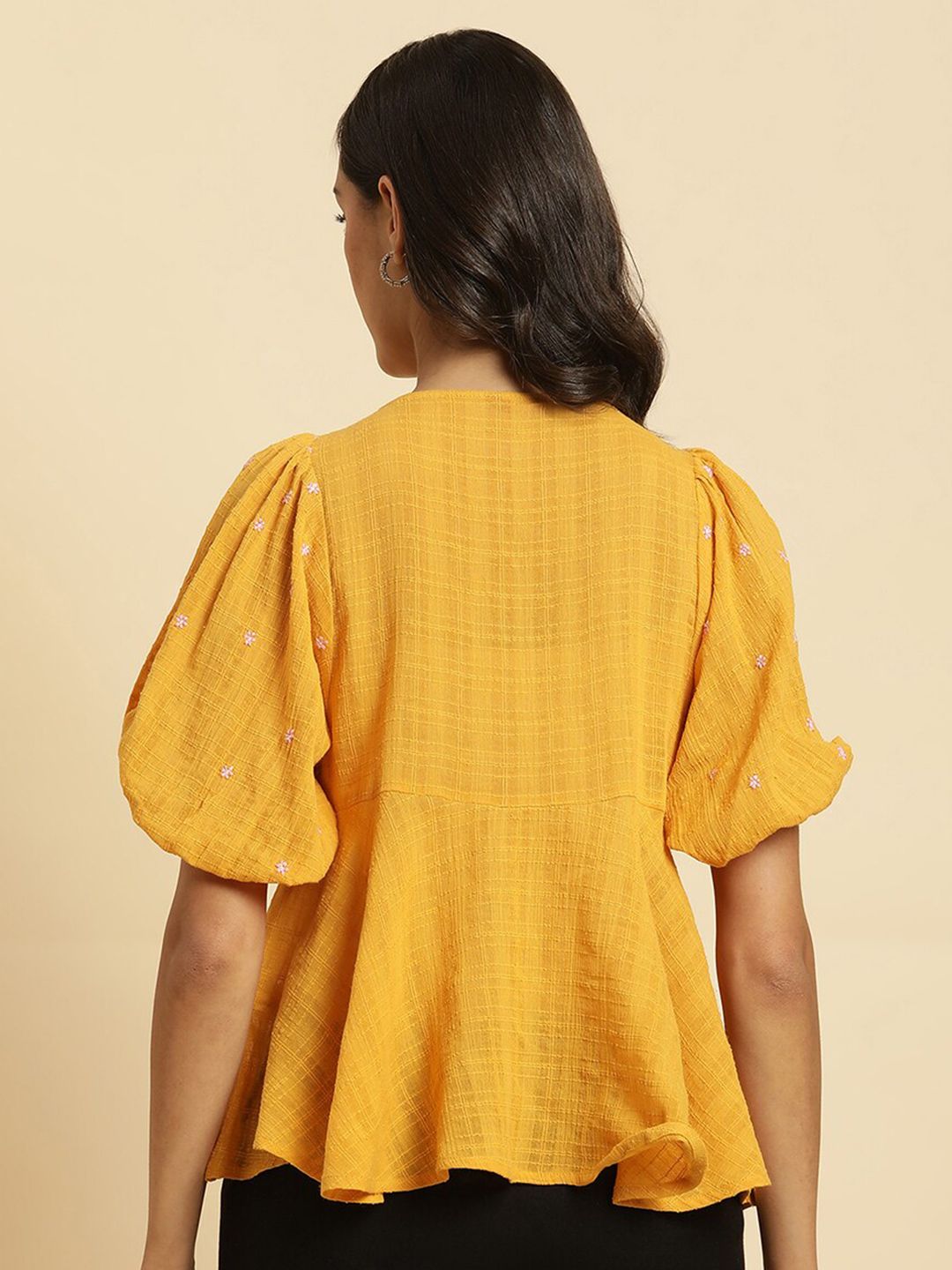 W Floral Embroidered Cotton A Line Top