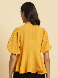 W Floral Embroidered Cotton A Line Top