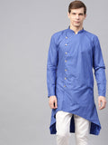 SOJANYA Men Blue Printed Straight Kurta