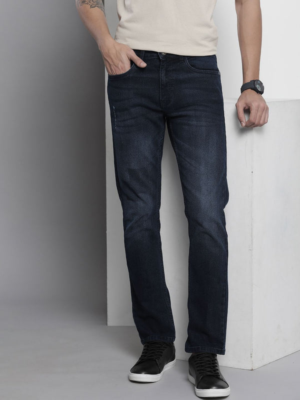 The Indian Garage Co Men Navy Blue Slim Straight Fit Light Fade Stretchable Jeans