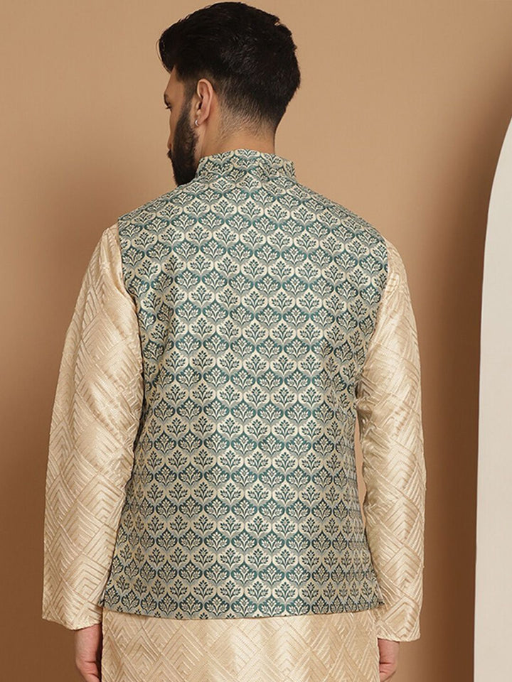 Jaket Nehru Kolar Mandarin Rekaan Tenun Hijau Anouk