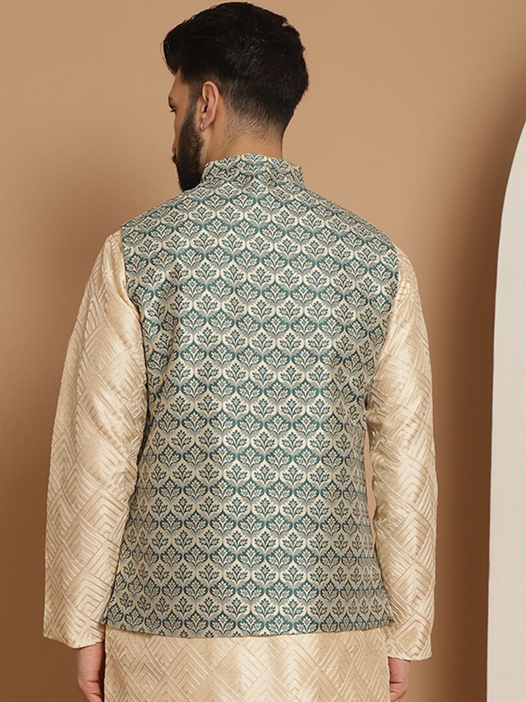 Jaket Nehru Kolar Mandarin Rekaan Tenun Hijau Anouk