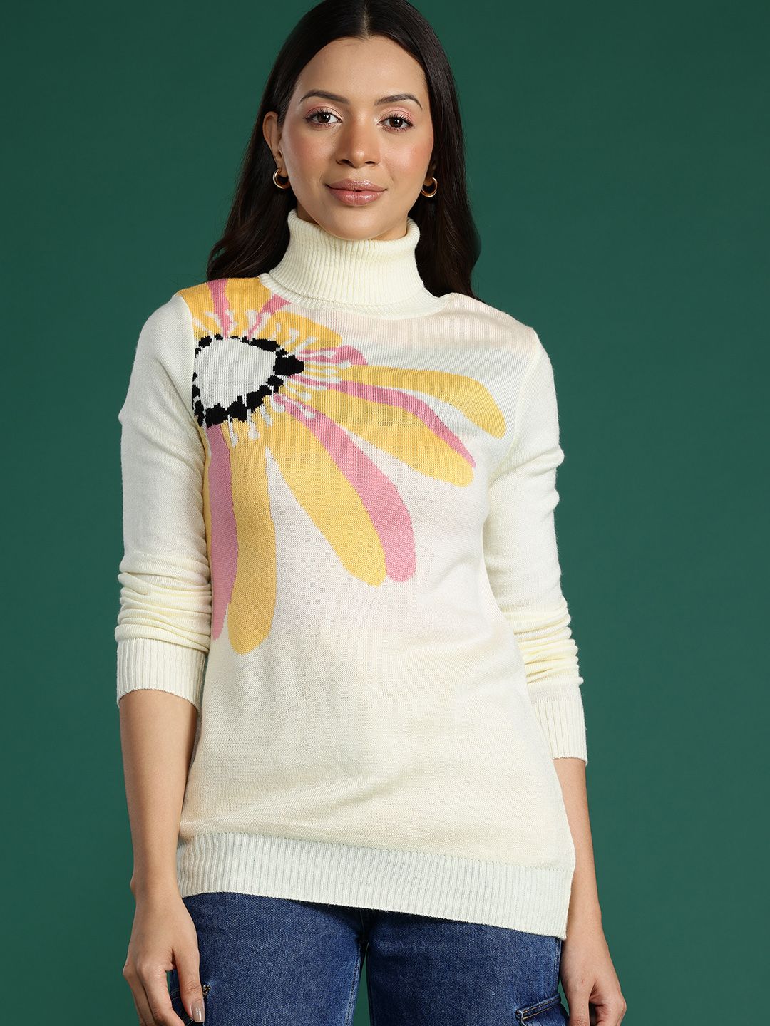 DressBerry Floral Printed Turtle Neck Pullover