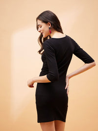 SASSAFRAS BASICS Black Scoop Neck Cotton Bodycon Dress
