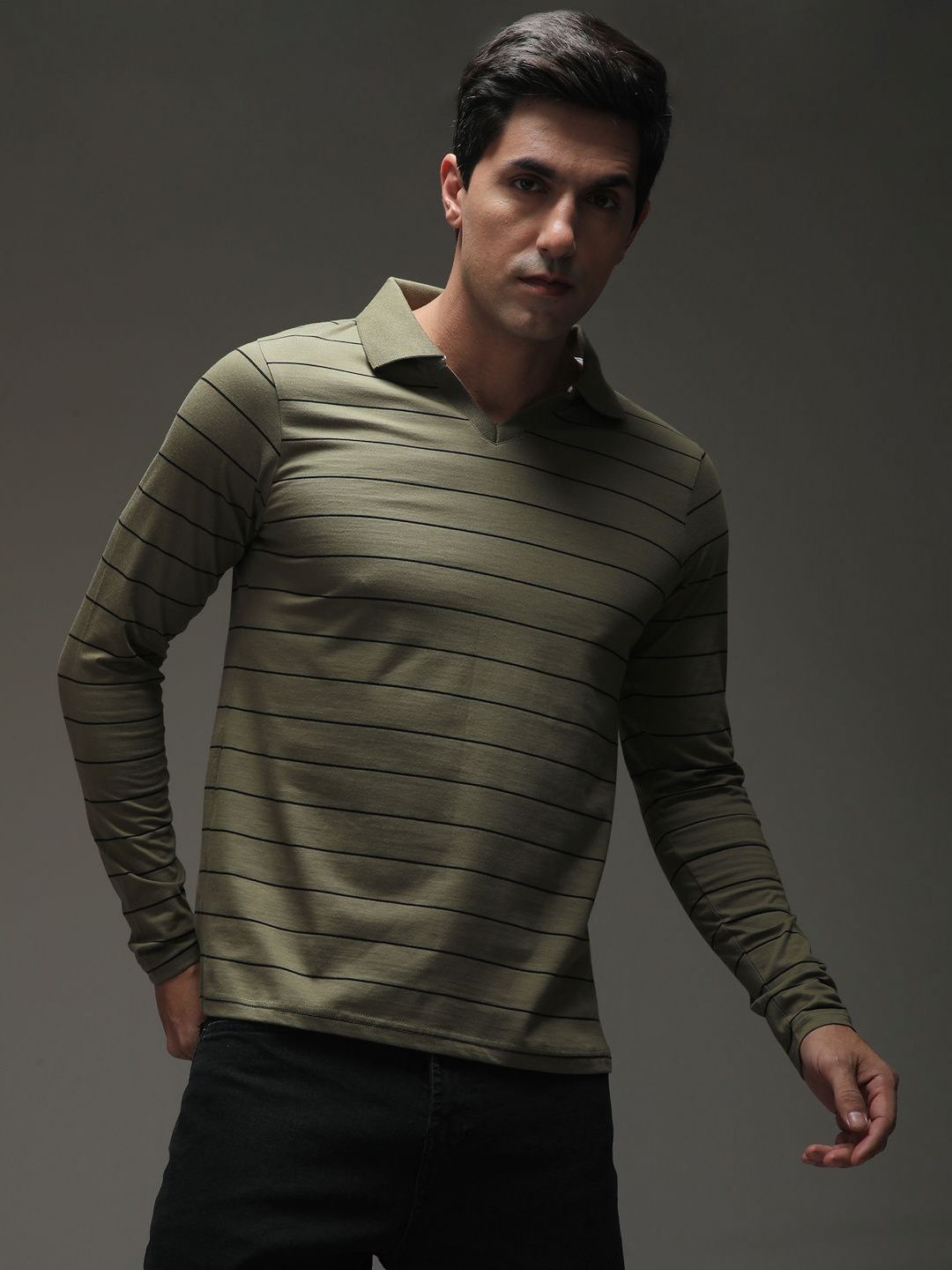 DILLINGER Men Regular Long Sleeve Polo Striped Tshirt