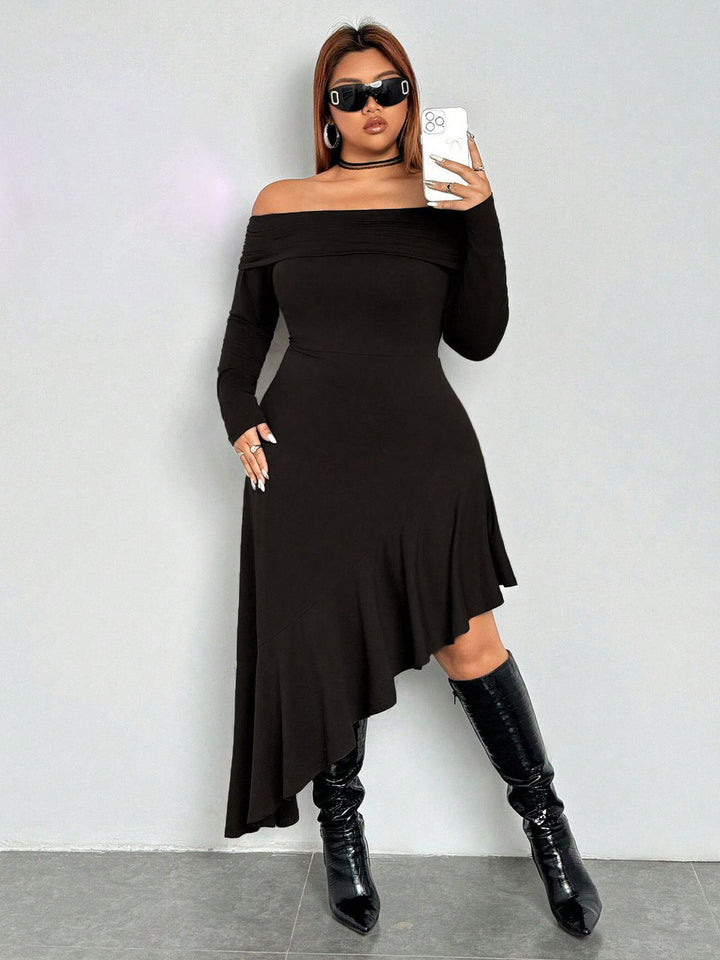 DressBerry Women Plus Size Off-Shoulder A-Line Dress