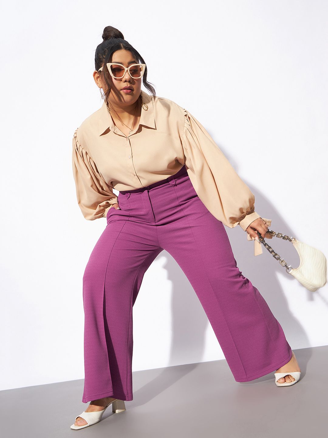 SASSAFRAS Curve Women Plus Size Pink Straight Fit Bootcut Trousers