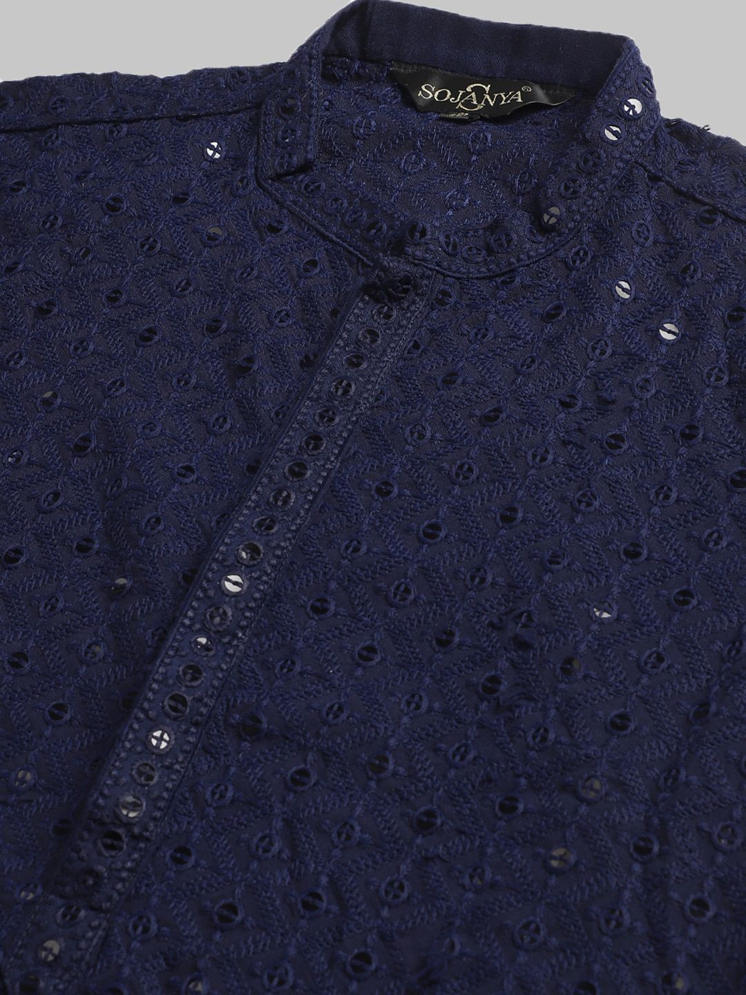 SOJANYA Embroidered Regular Sequinned Pure Cotton Kurta with Churidar