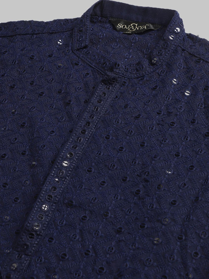 SOJANYA Embroidered Regular Sequinned Pure Cotton Kurta with Churidar