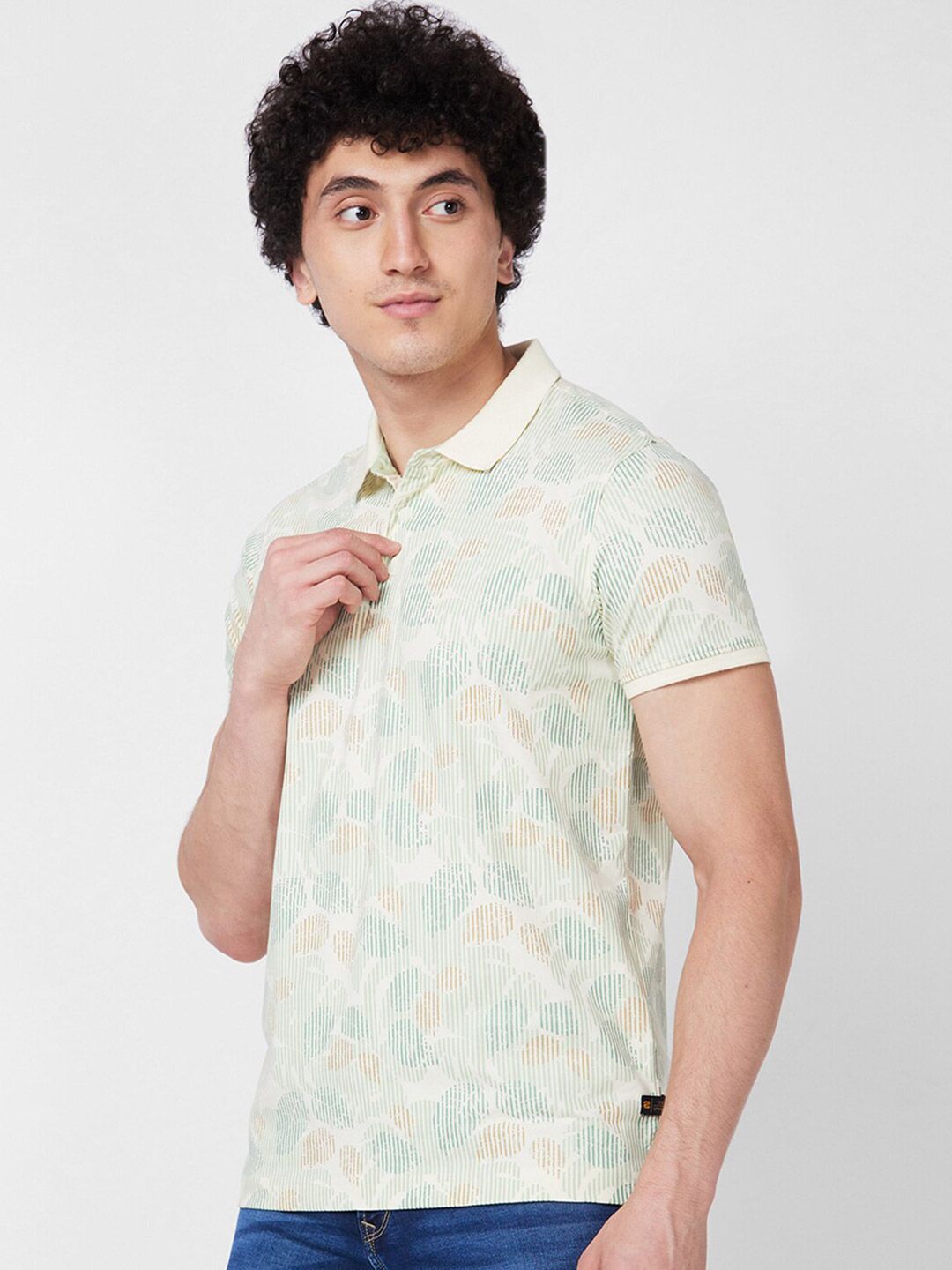 SPYKAR Floral Printed Polo Collar Slim Fit T-shirt