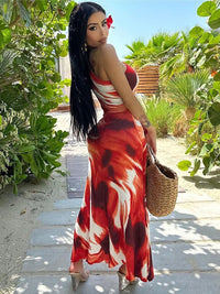 all about you Red Abstract Printed One shoulder Sleeveless Maxi Dress