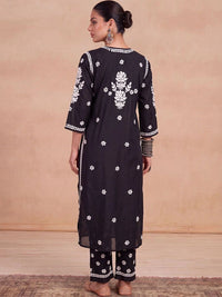 House of Chikankari Women Ethnic Motifs Embroidered Regular Thread Work Chanderi Silk Kurta with Trousers