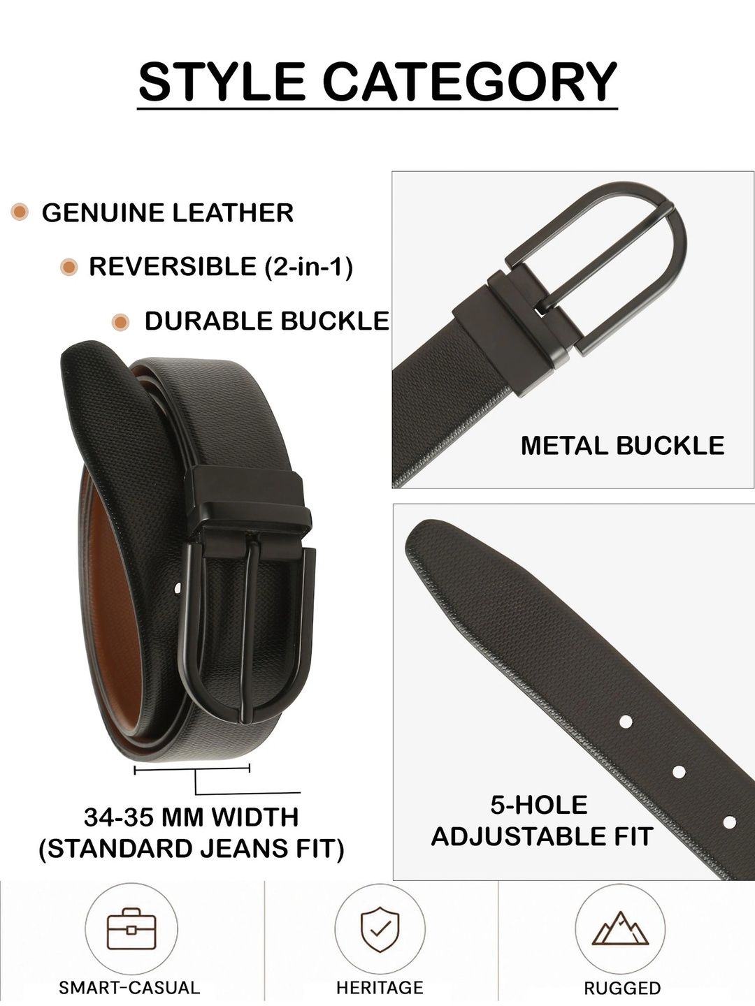 Teakwood Leathers Men Textured Leather Reversible Formal Belt
