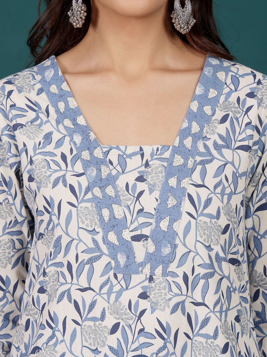 Varanga Floral Printed V-Neck Pure Cotton Straight Kurta With Trousers & Dupatta