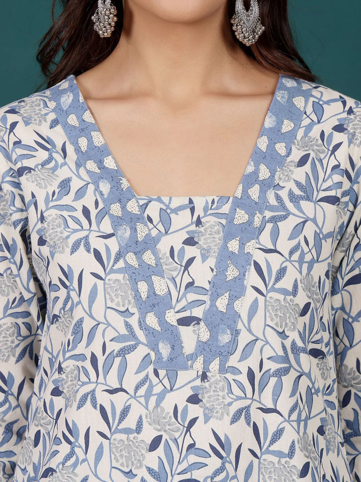 Varanga Floral Printed V-Neck Pure Cotton Straight Kurta With Trousers & Dupatta