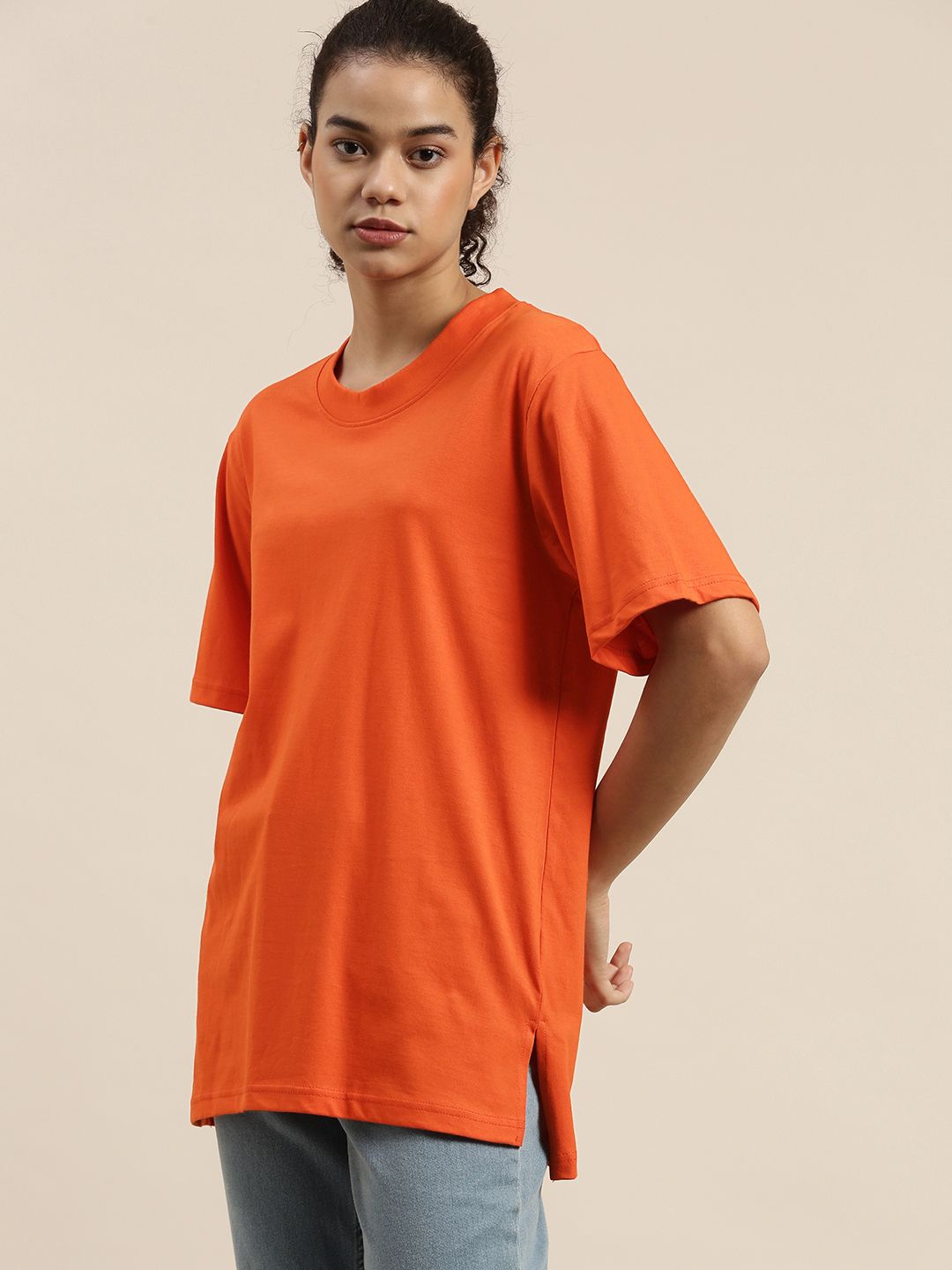 DILLINGER Women Orange Loose Pure Cotton T-shirt
