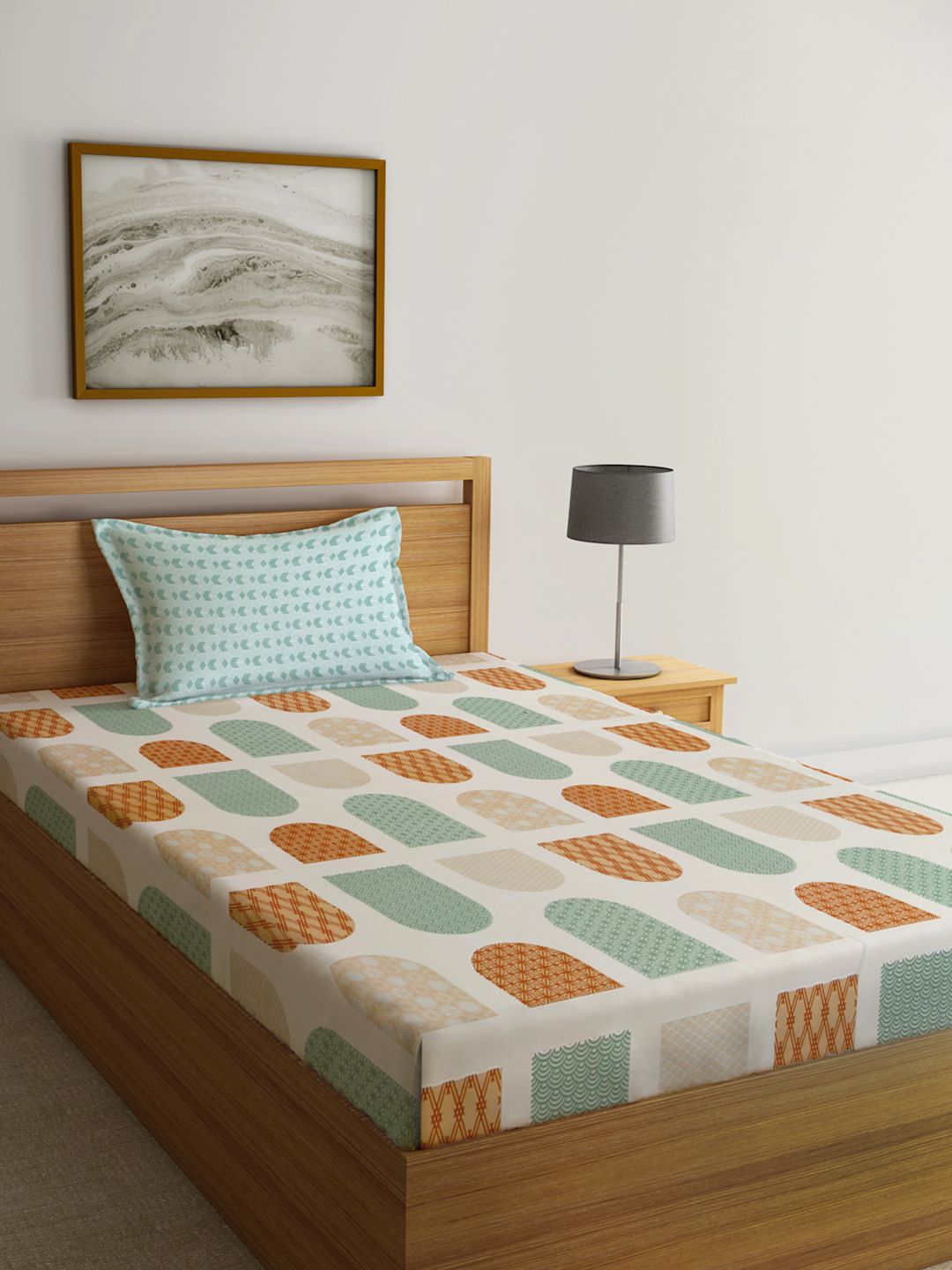 Buku KLOTTHE Lipat Hijau Geometric Polycotton Soft Feel 300 TC Dilengkapi Cadar Single Halus dengan Sarung Bantal-87 x 59 inci