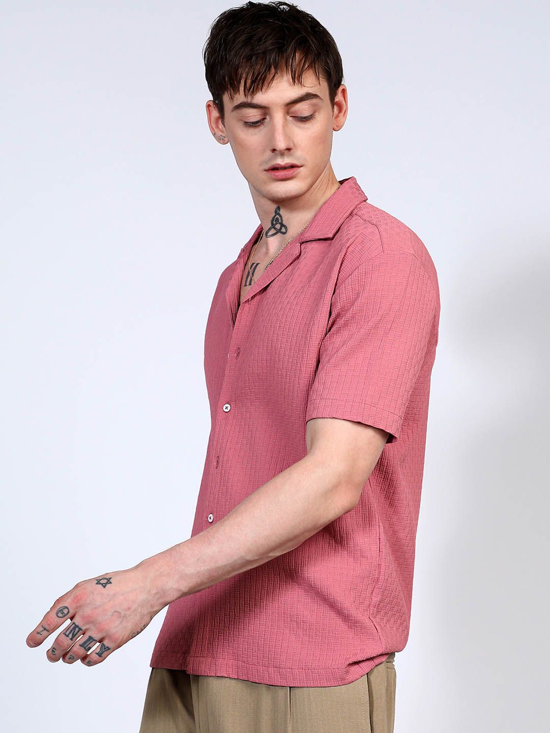 Campus Sutra Men Textured Cuban Collar Casual Shirt
