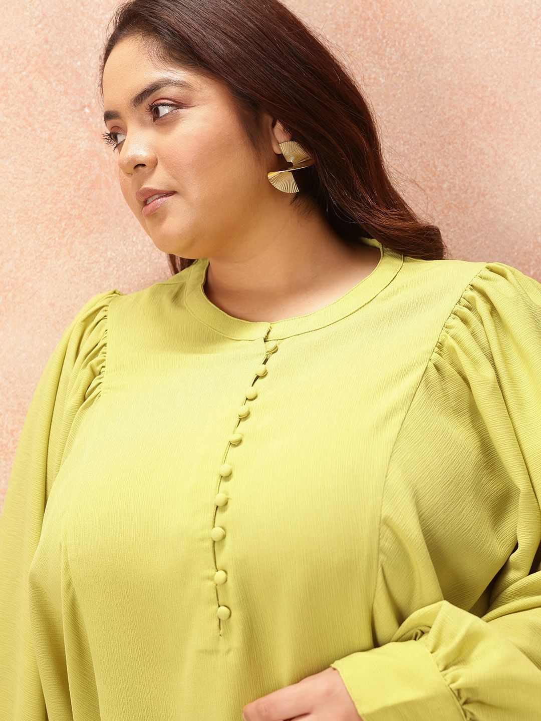 all about you Plus Size Puff Sleeve Shirt Style Longline Top