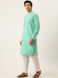 SOJANYA Set Kurta Sulam Lelaki Motif Etnik Biru Dengan Jaket Nehru