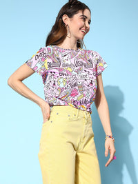 Berrylush Women Pink Conversational Printed T-shirt