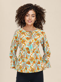 DressBerry Floral Print Bell Sleeve A-Line Top