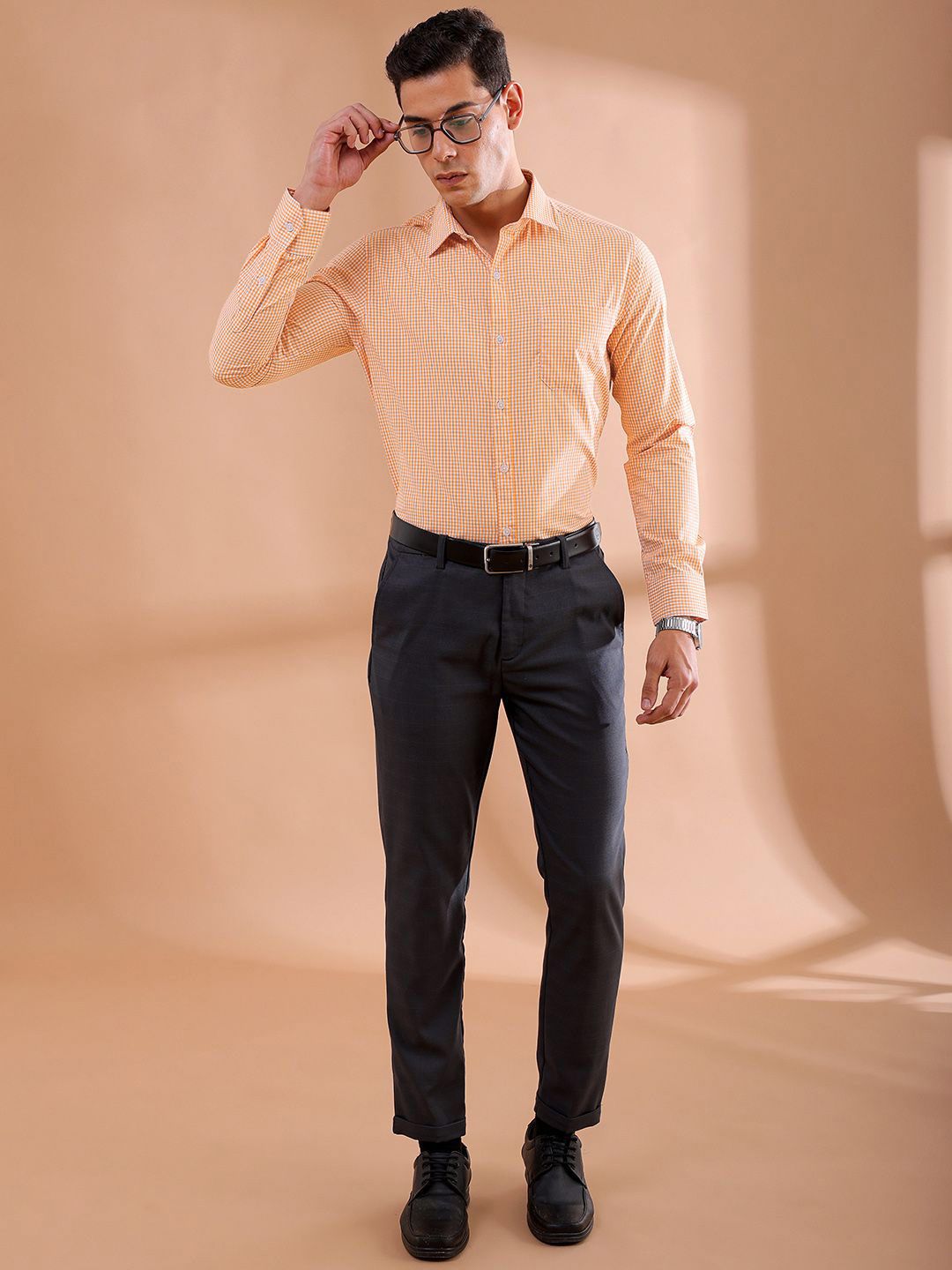 The Indian Garage Co. X Luxe Men Slim Fit Micro Checks Formal Shirt