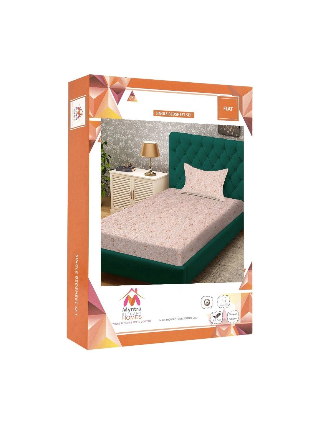 Myntra Elegant Homes Orange Geometric 300 TC Single Bedsheet with 1 Pillow Covers