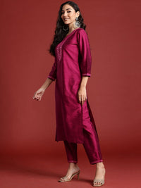 Indo Era Yoke Design Mirror Work Kurta With Trousers & Dupatta
