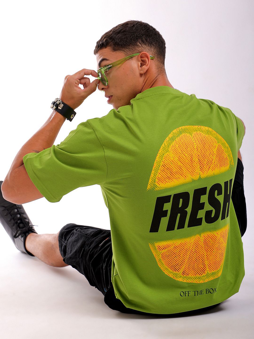 The Indian Garage Co Men Back Printed Boxy Oversized Round Neck T-shirt