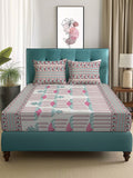 Story@home Arena Grey & Pink Floral Printed 180 TC Queen Bedsheet & 2 Pillow Covers
