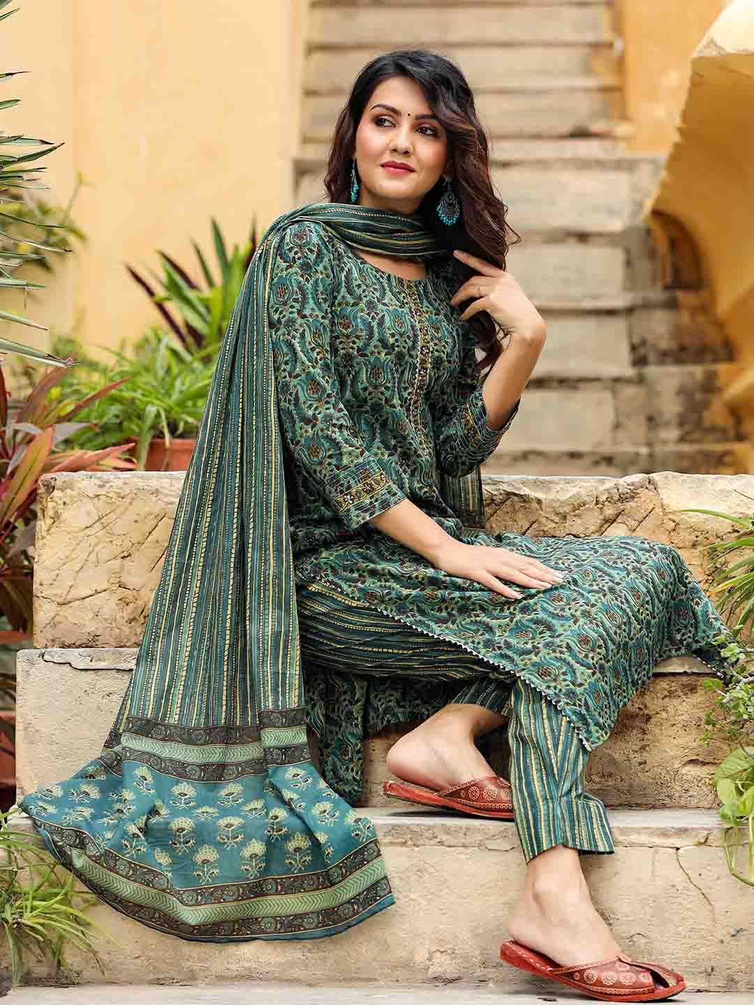 KALINI Ethnic Motifs Printed Gotta Patti Kurta & Trousers With Dupatta