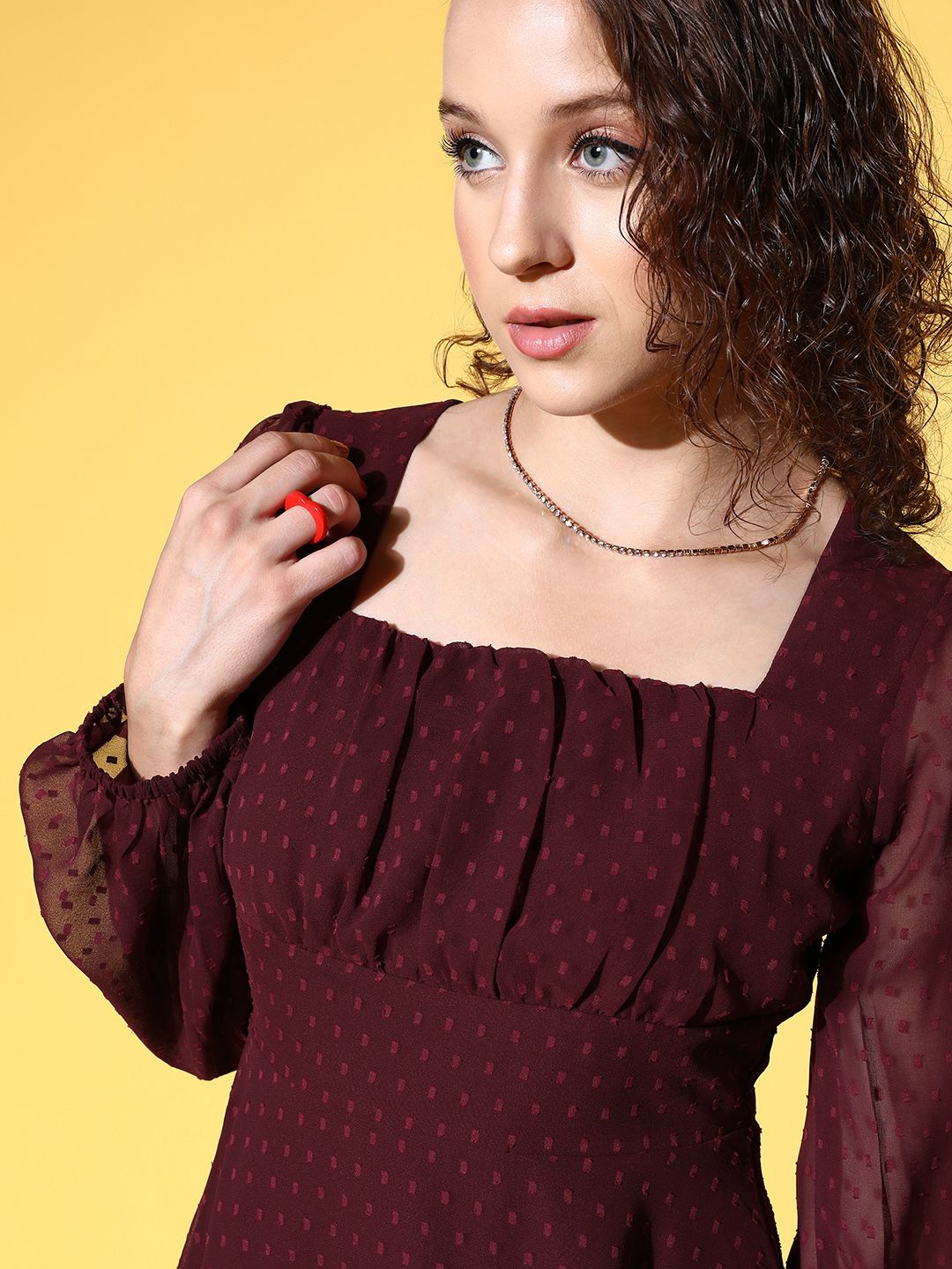 Berrylush Women Burgundy Self-Design Vacay Attire