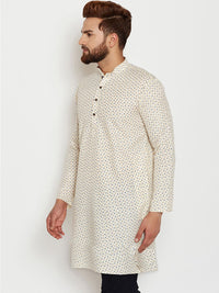 SOJANYA Lelaki Berwarna Krim & Navy Blue Printed Kurta Lurus