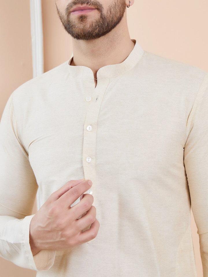 See Designs Mandarin Collar Long Sleeves Cotton Thread Work Kurta